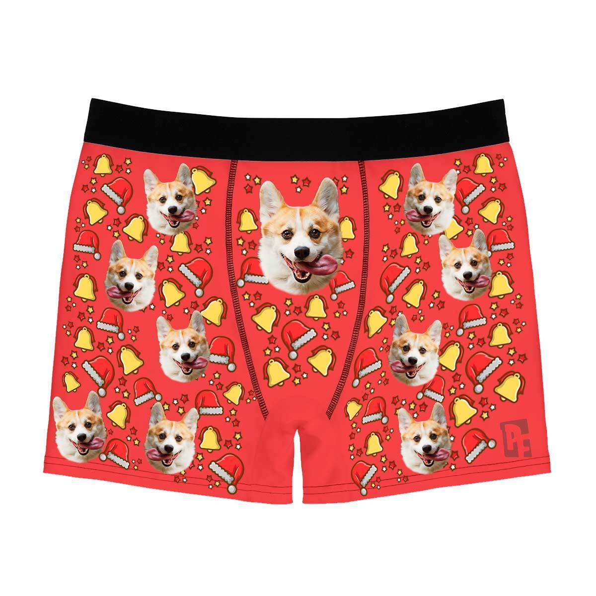 Red Santa's hat men's boxer briefs personalized with photo printed on them