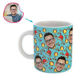 Load image into Gallery viewer, blue Santa's Hat mug personalized with photo of face printed on it
