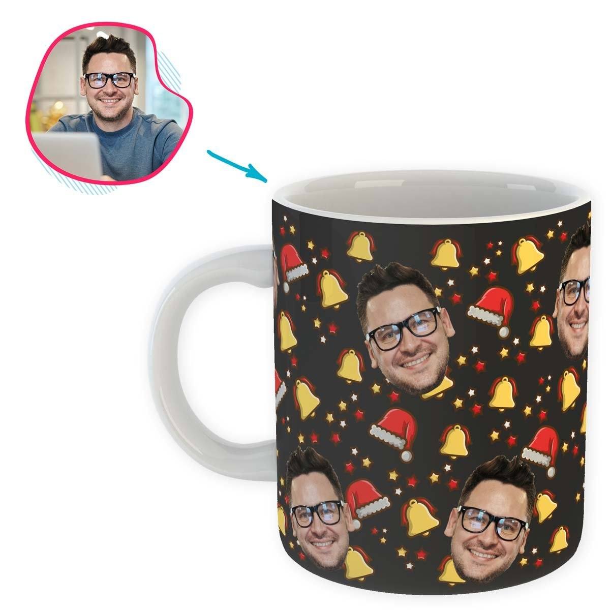 dark Santa's Hat mug personalized with photo of face printed on it