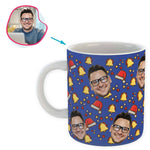 Load image into Gallery viewer, darkblue Santa's Hat mug personalized with photo of face printed on it
