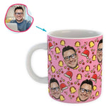 Load image into Gallery viewer, pink Santa's Hat mug personalized with photo of face printed on it
