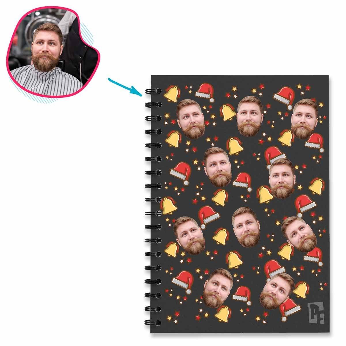 dark Santa's Hat Notebook personalized with photo of face printed on them