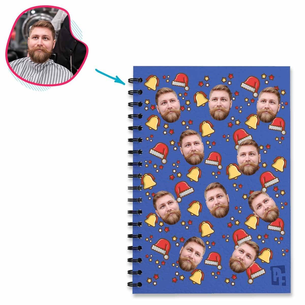 darkblue Santa's Hat Notebook personalized with photo of face printed on them