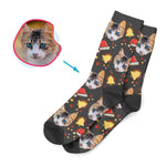 Load image into Gallery viewer, dark Santa&#39;s Hat socks personalized with photo of face printed on them
