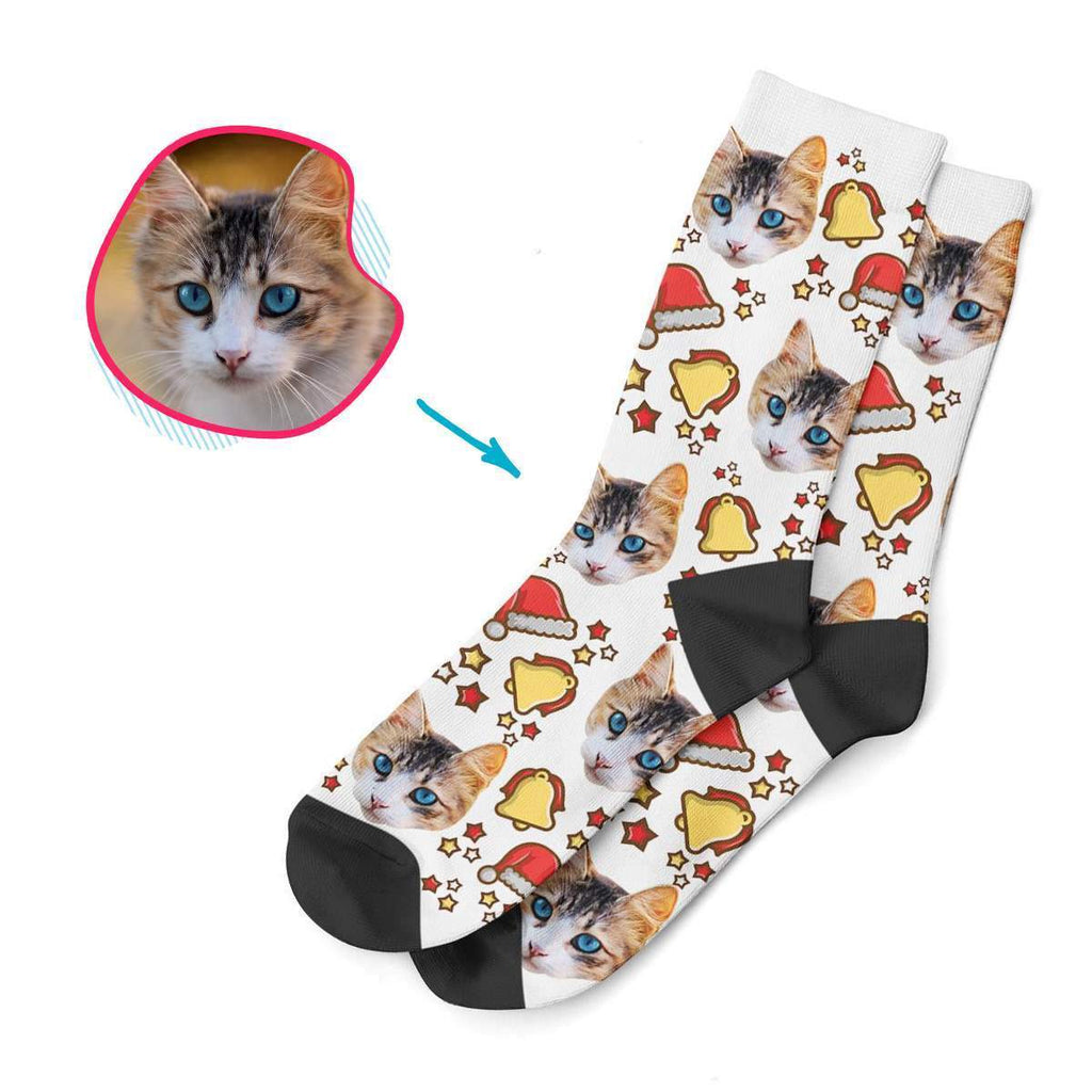 white Santa's Hat socks personalized with photo of face printed on them