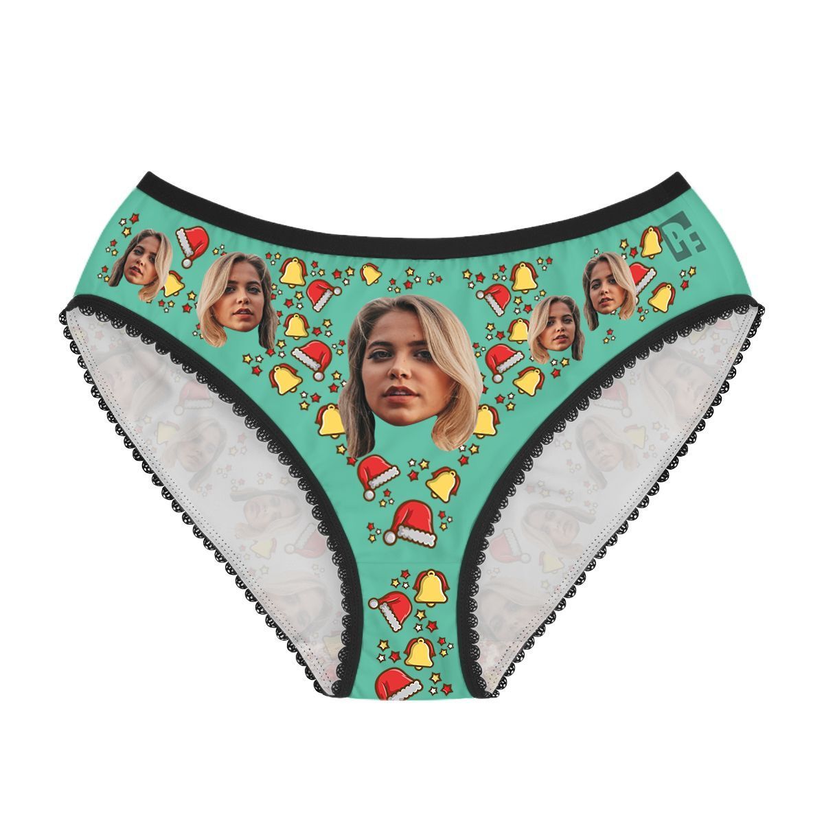Mint Santa's hat women's underwear briefs personalized with photo printed on them