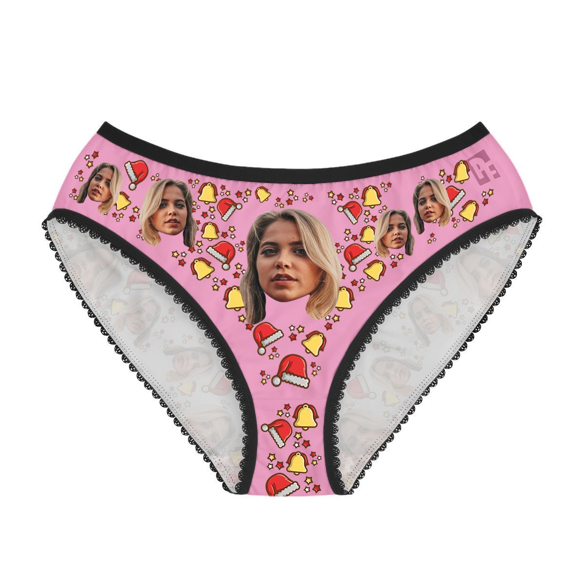 Pink Santa's hat women's underwear briefs personalized with photo printed on them