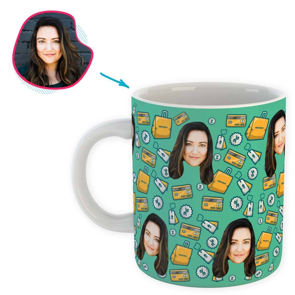mint Shopping mug personalized with photo of face printed on it