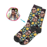 Load image into Gallery viewer, dark Shopping socks personalized with photo of face printed on them
