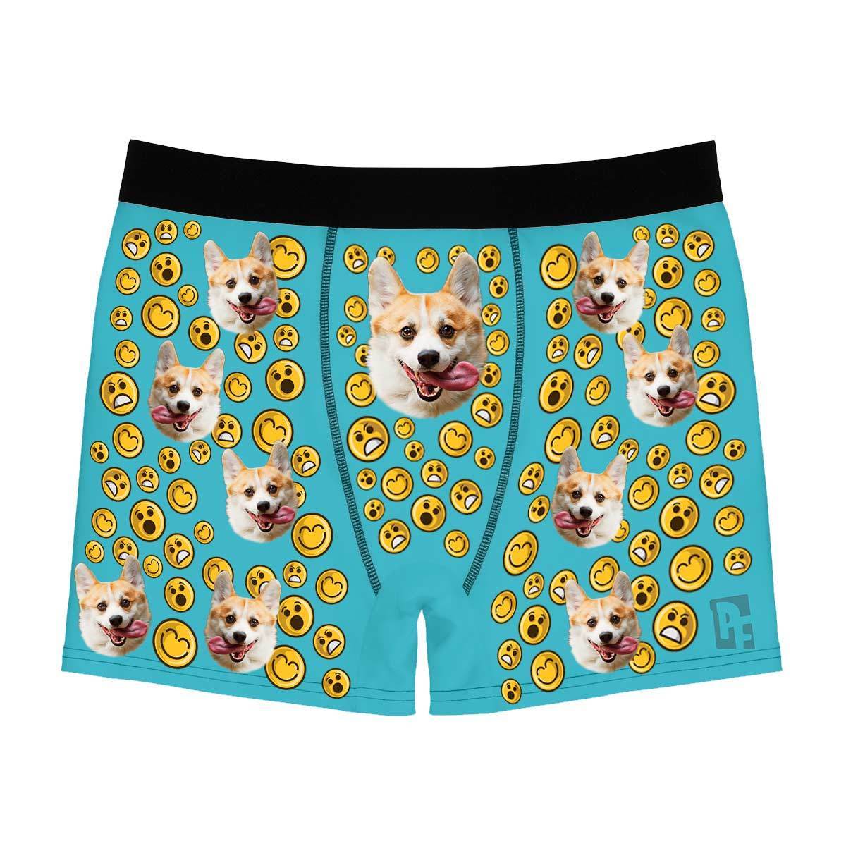Blue Smiles men's boxer briefs personalized with photo printed on them