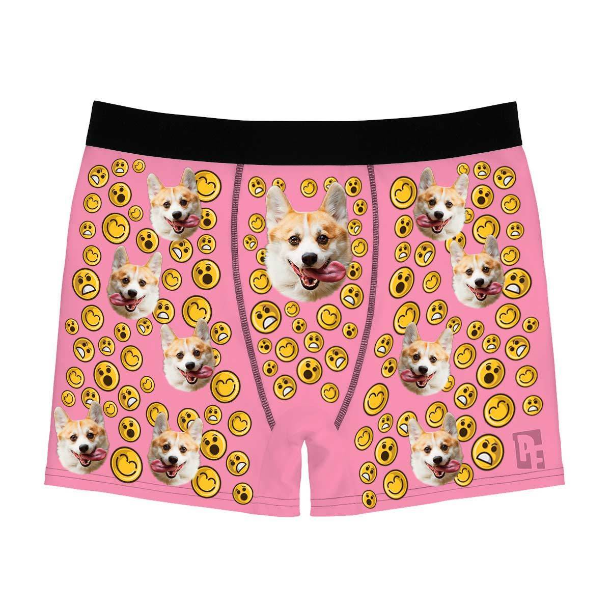 Pink Smiles men's boxer briefs personalized with photo printed on them