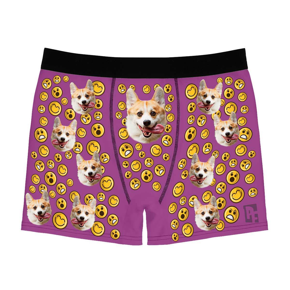 Purple Smiles men's boxer briefs personalized with photo printed on them