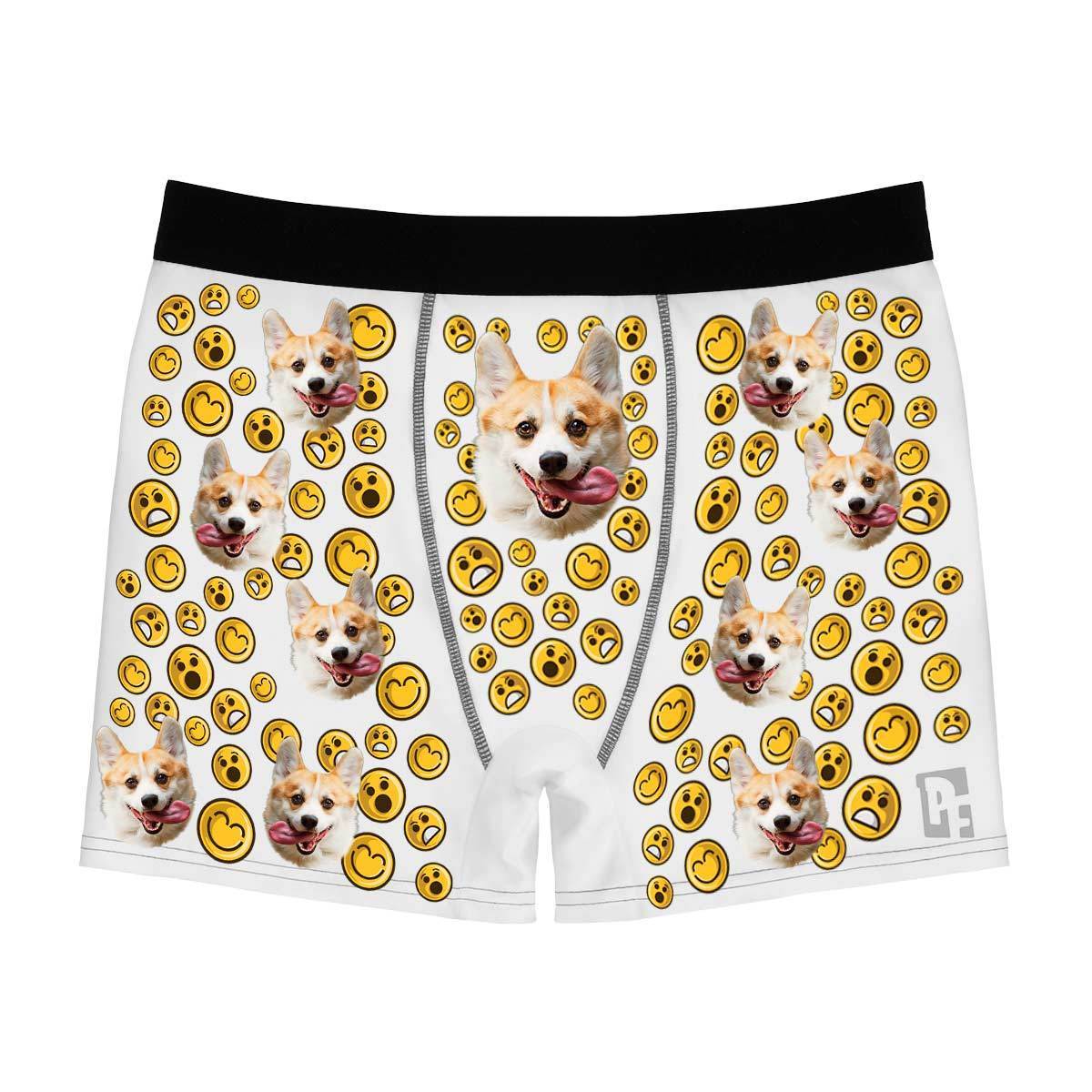 White Smiles men's boxer briefs personalized with photo printed on them