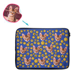 Load image into Gallery viewer, darkblue Smiles laptop sleeve personalized with photo of face printed on them
