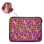 Load image into Gallery viewer, purple Smiles laptop sleeve personalized with photo of face printed on them
