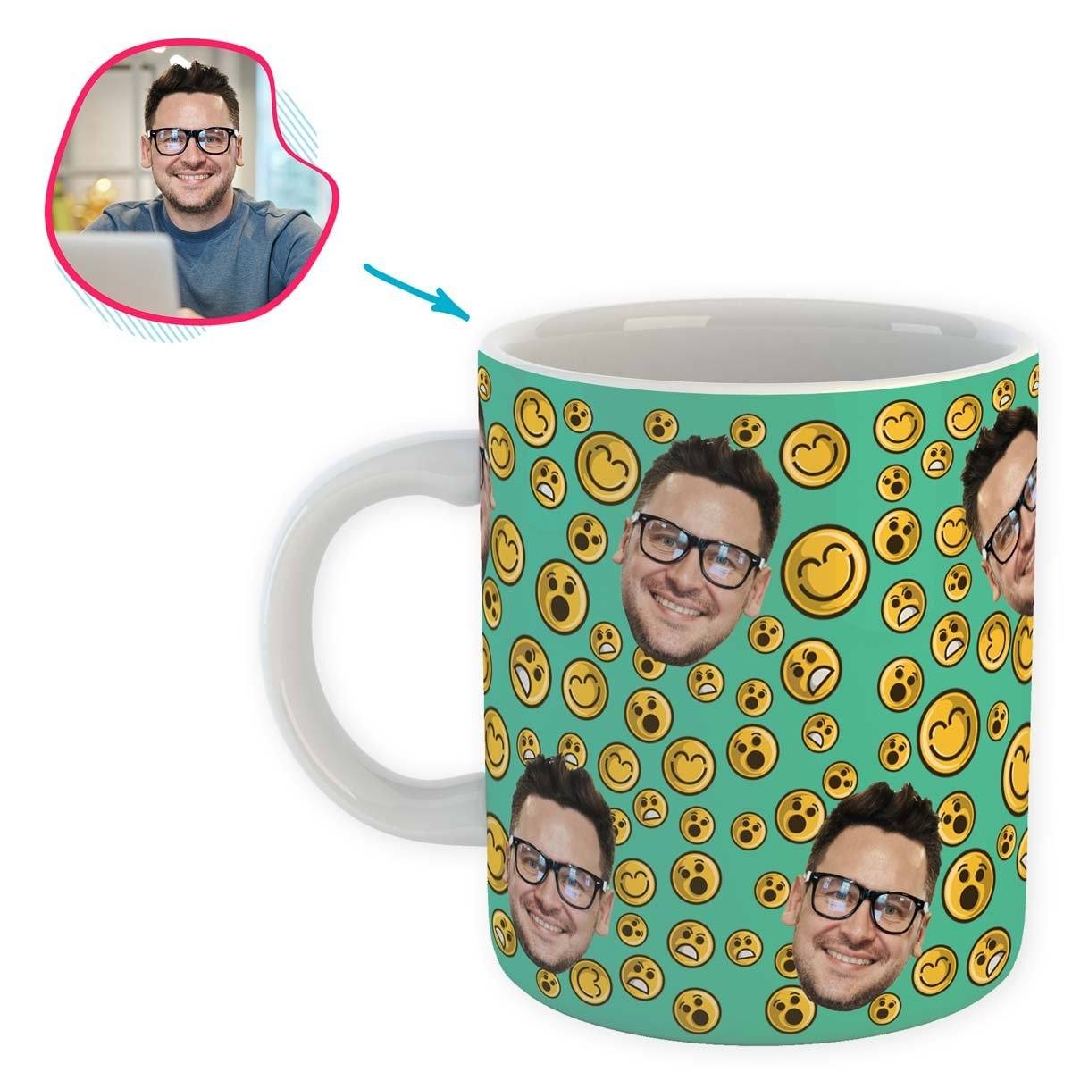 mint Smiles mug personalized with photo of face printed on it