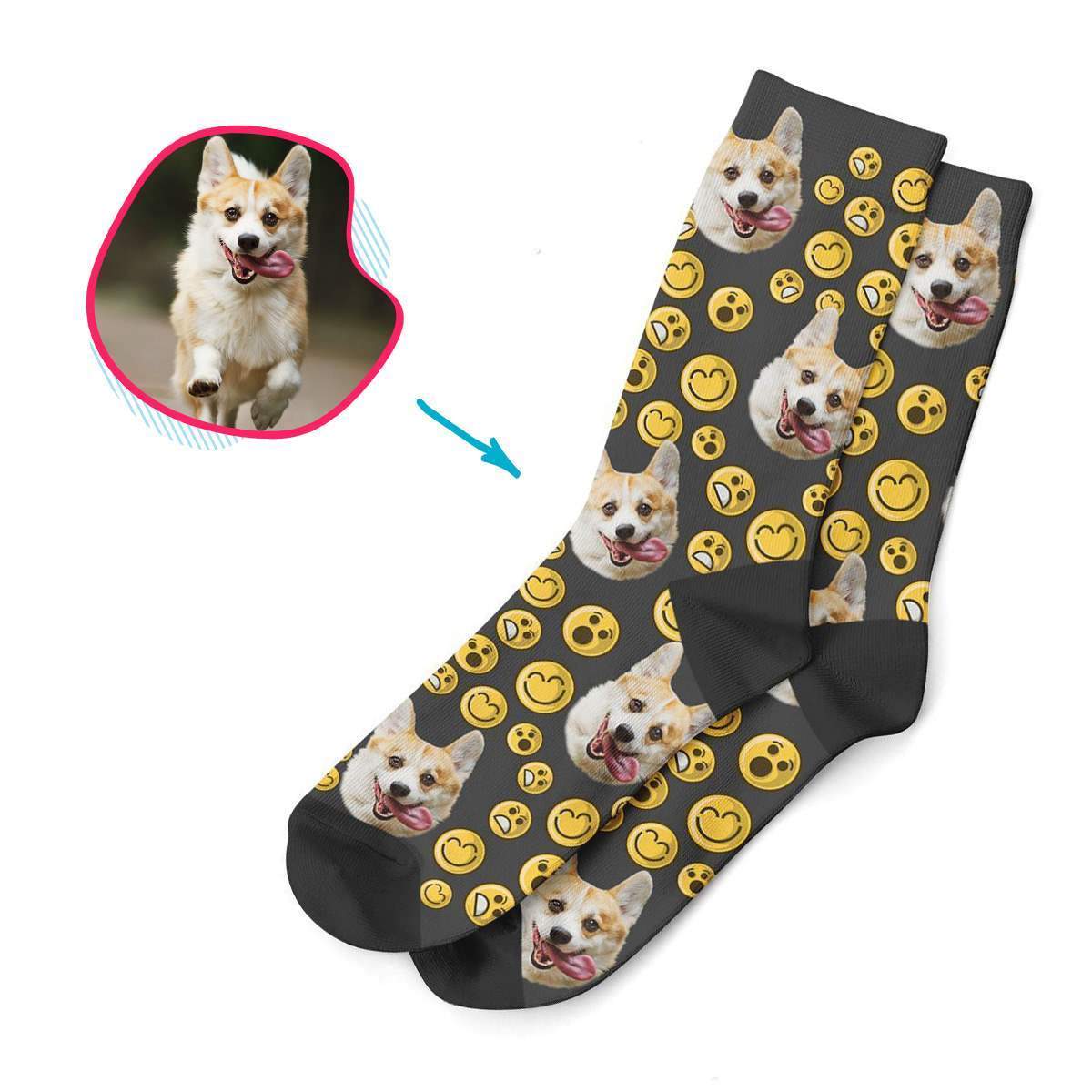 dark Smiles socks personalized with photo of face printed on them