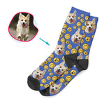 Load image into Gallery viewer, darkblue Smiles socks personalized with photo of face printed on them
