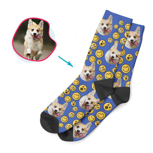darkblue Smiles socks personalized with photo of face printed on them