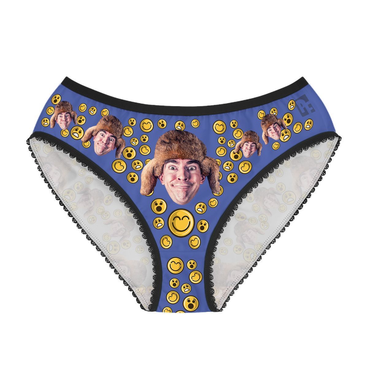 Darkblue Smiles women's underwear briefs personalized with photo printed on them