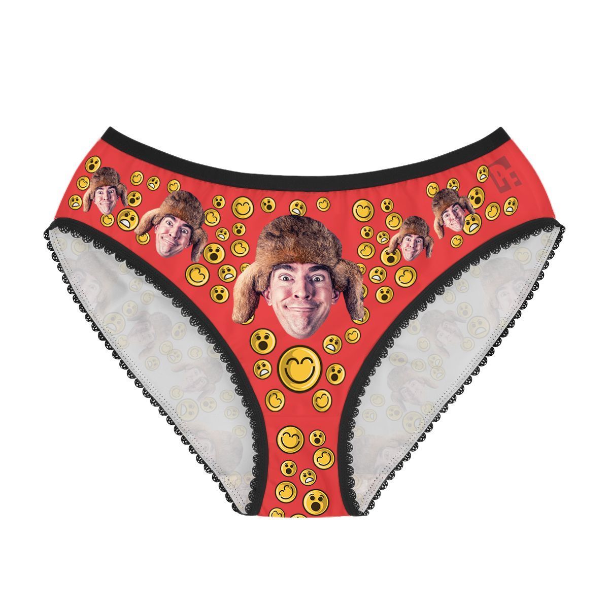 Red Smiles women's underwear briefs personalized with photo printed on them