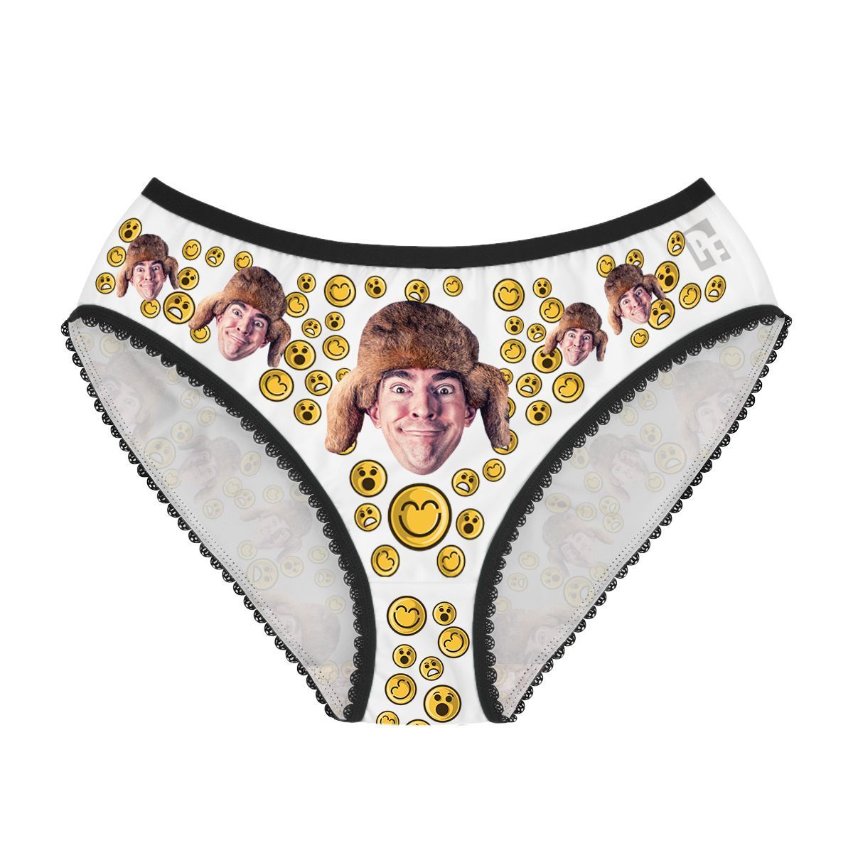 White Smiles women's underwear briefs personalized with photo printed on them