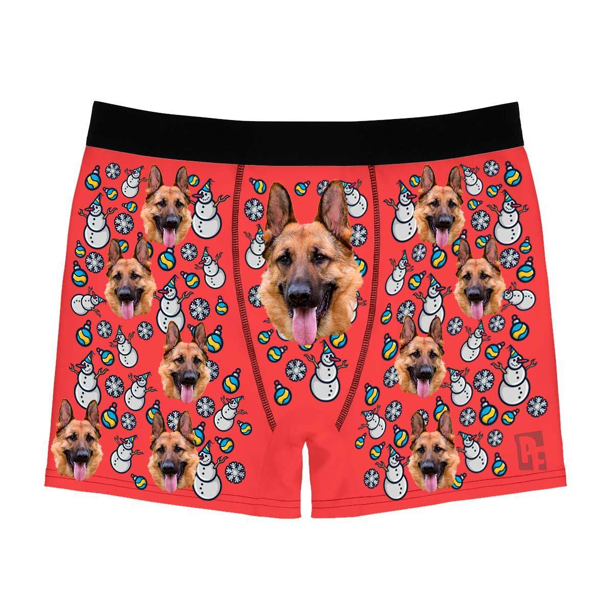 Red Snowman men's boxer briefs personalized with photo printed on them