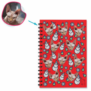 red Snowman Notebook personalized with photo of face printed on them