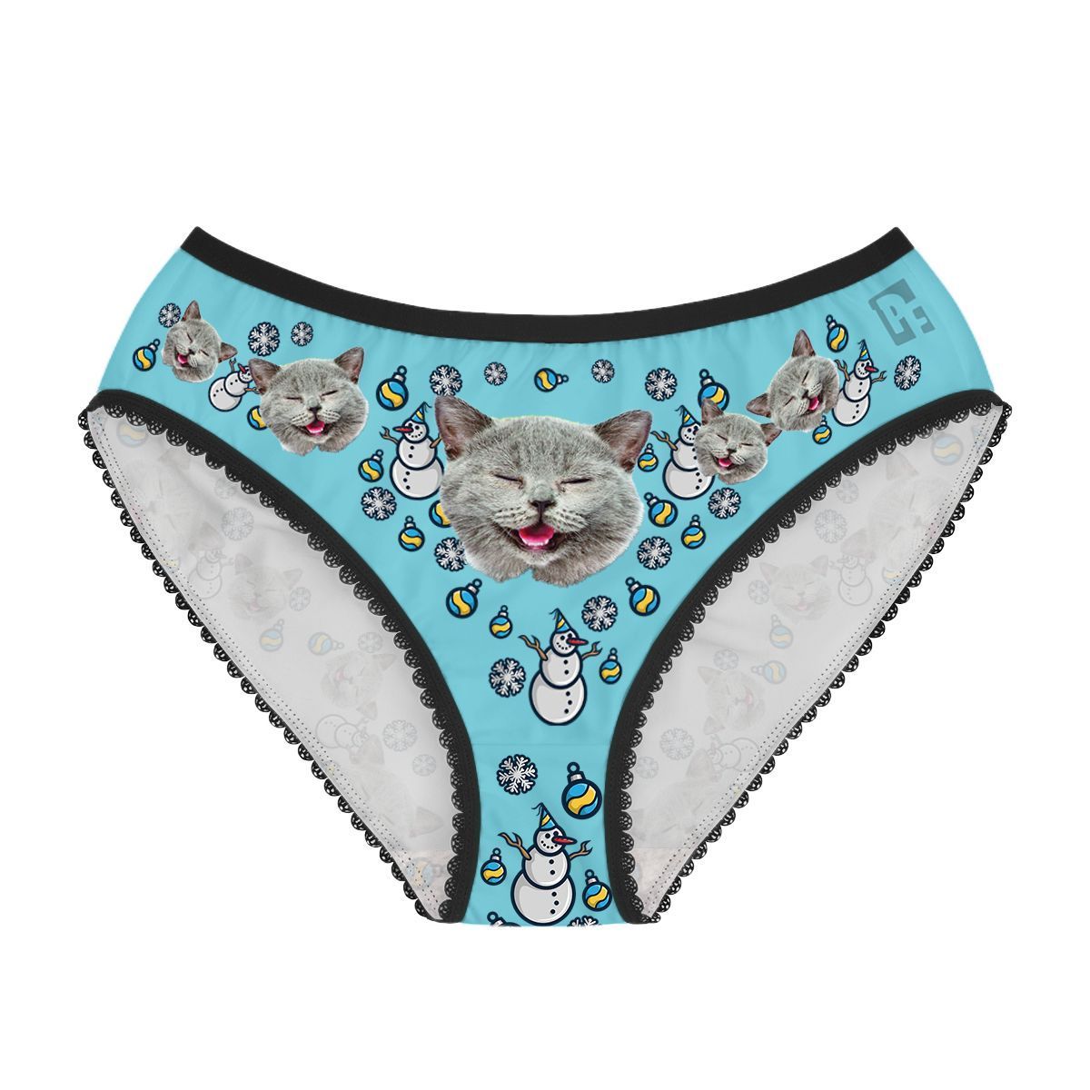 Blue Snowman women's underwear briefs personalized with photo printed on them