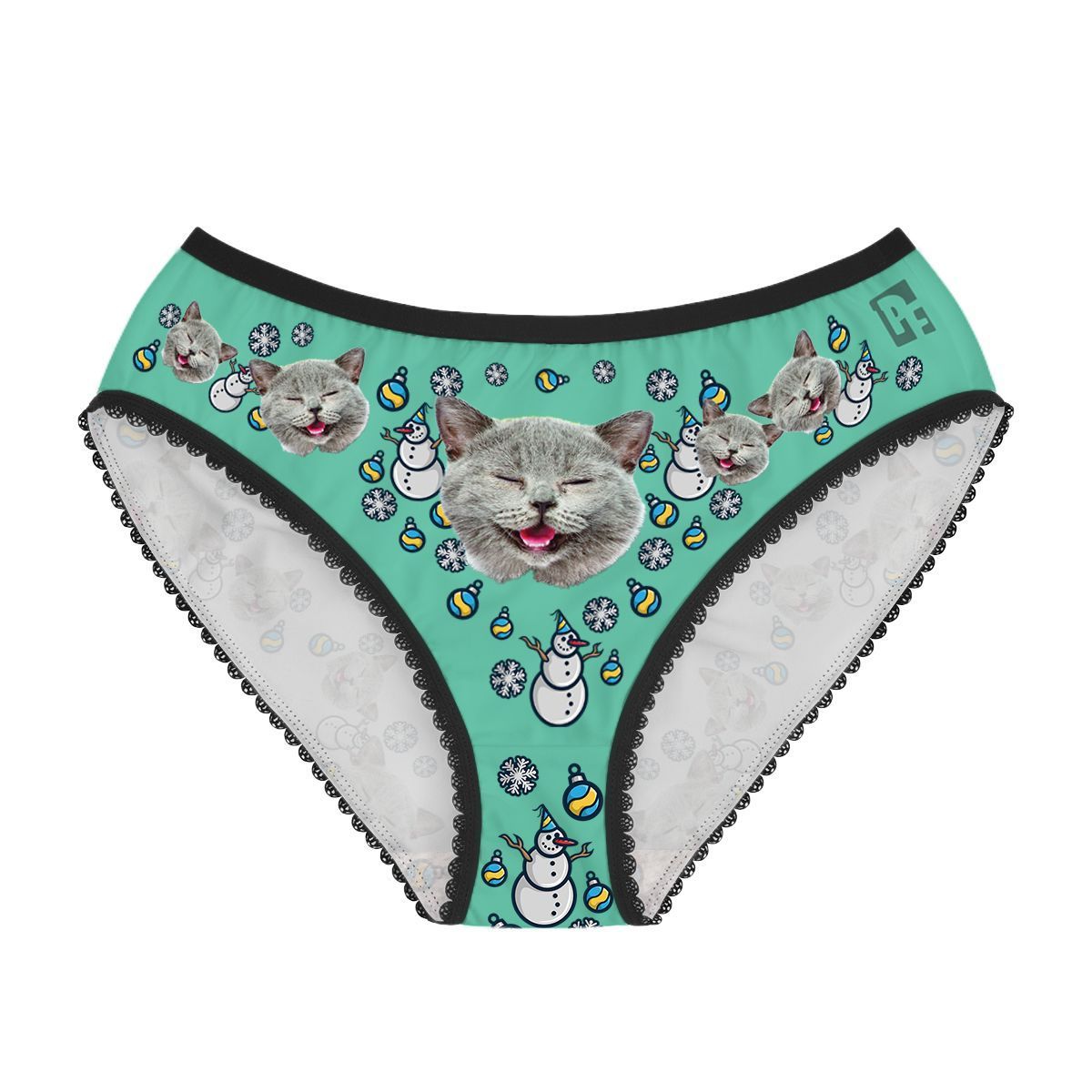 Mint Snowman women's underwear briefs personalized with photo printed on them