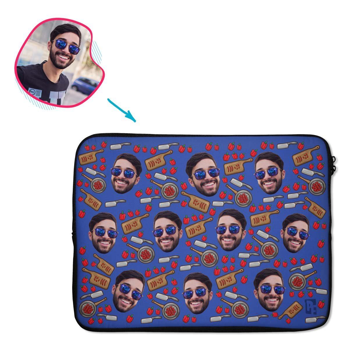 darkblue Сooking laptop sleeve personalized with photo of face printed on them