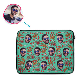 mint Сooking laptop sleeve personalized with photo of face printed on them