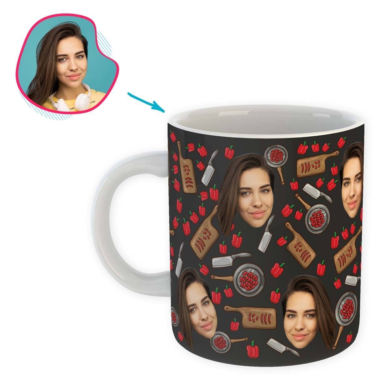 dark Сooking mug personalized with photo of face printed on it
