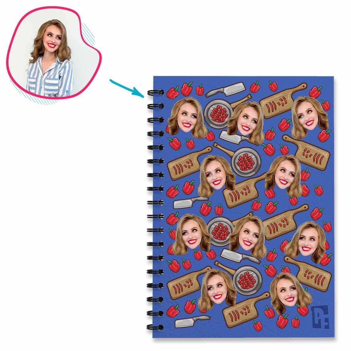 darkblue Сooking Notebook personalized with photo of face printed on them