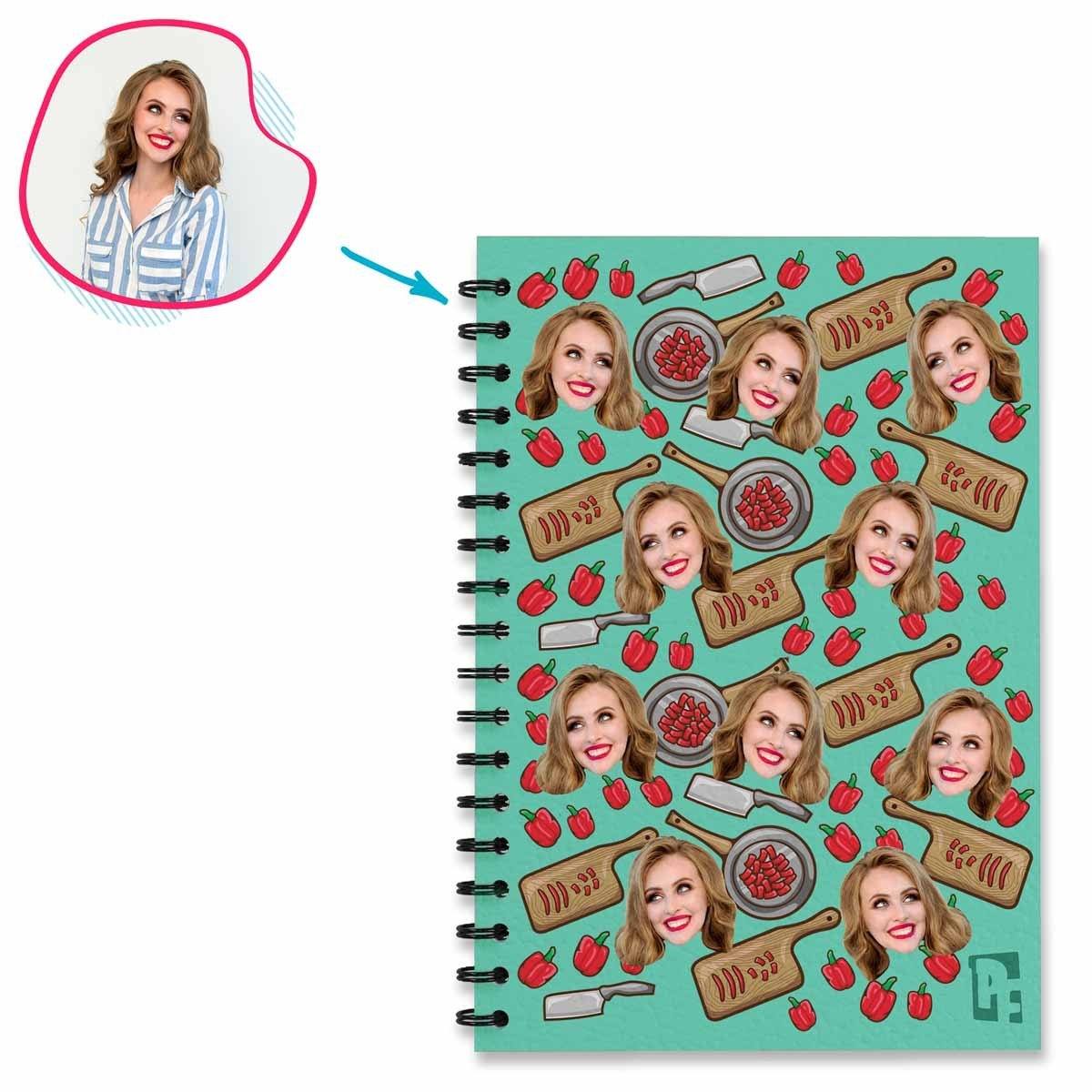 mint Сooking Notebook personalized with photo of face printed on them