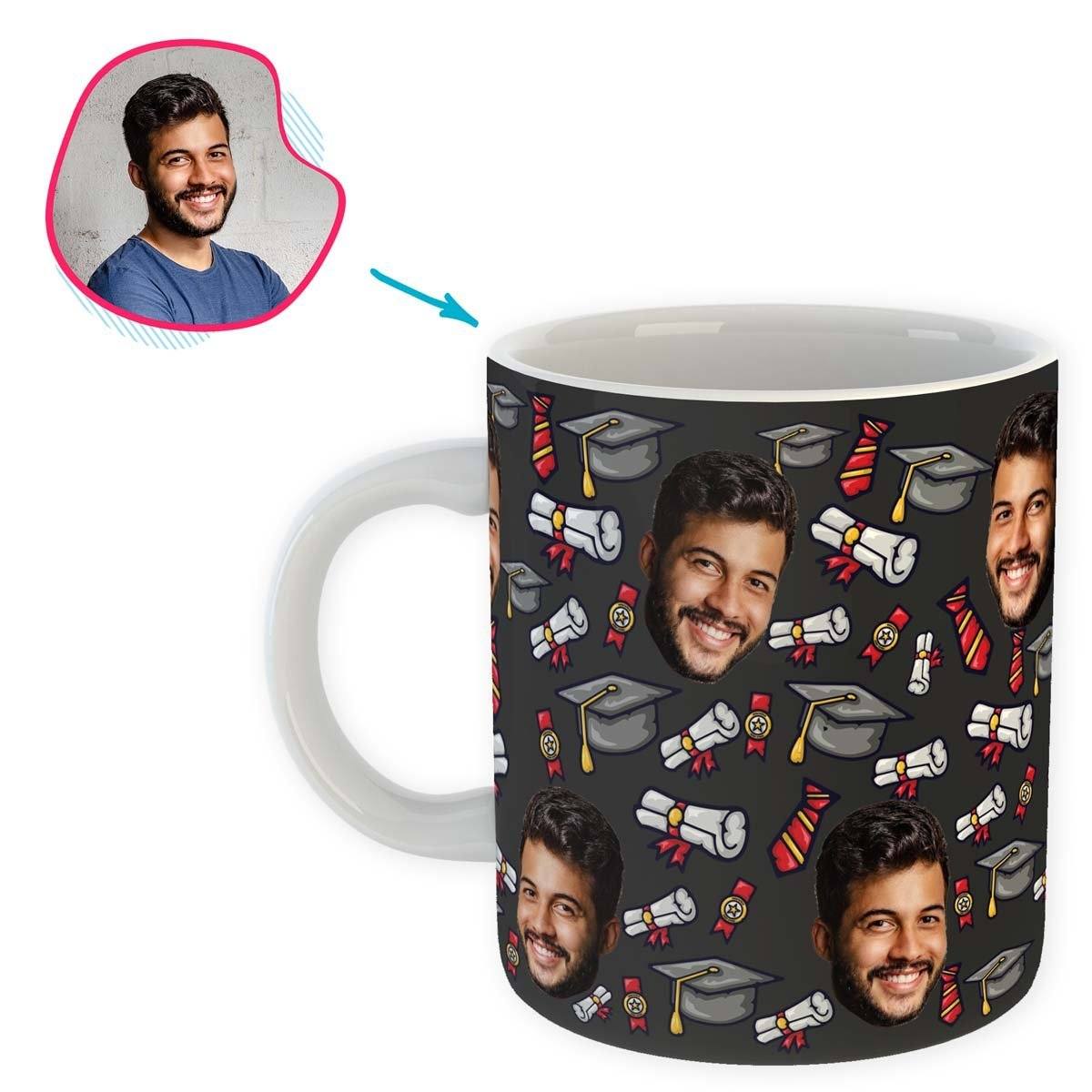 Dark Students & Graduates personalized mug with photo of face printed on it