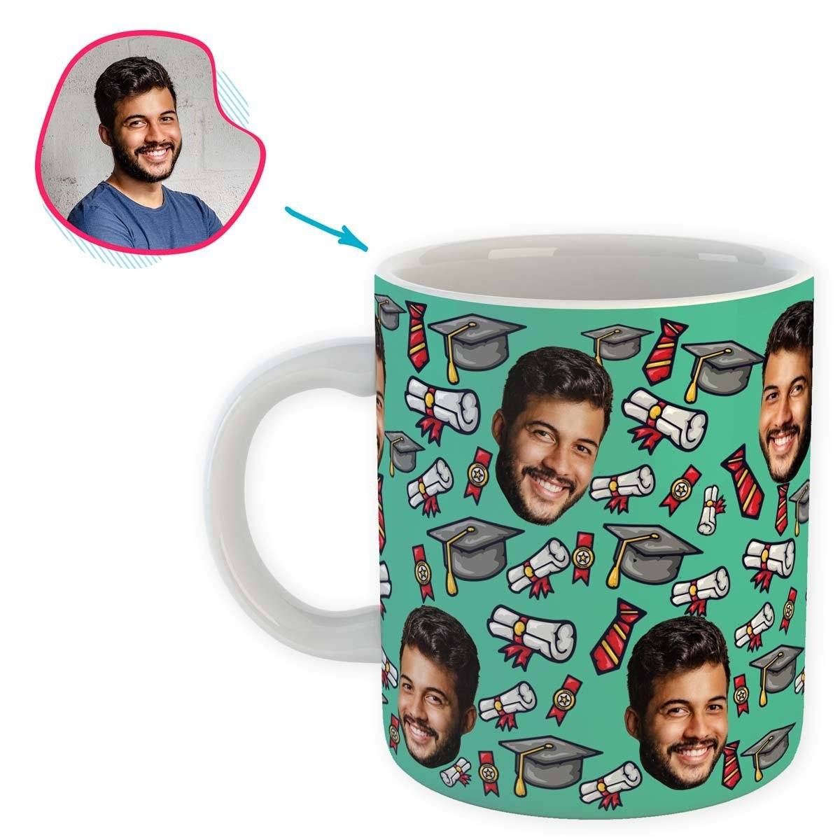 Mint Students & Graduates personalized mug with photo of face printed on it