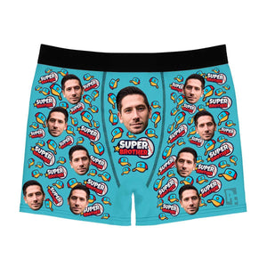 Blue Super Brother men's boxer briefs personalized with photo printed on them