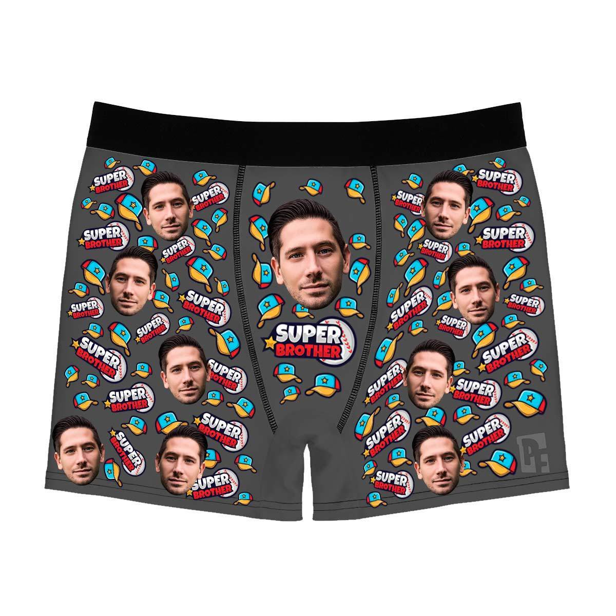 Dark Super Brother men's boxer briefs personalized with photo printed on them