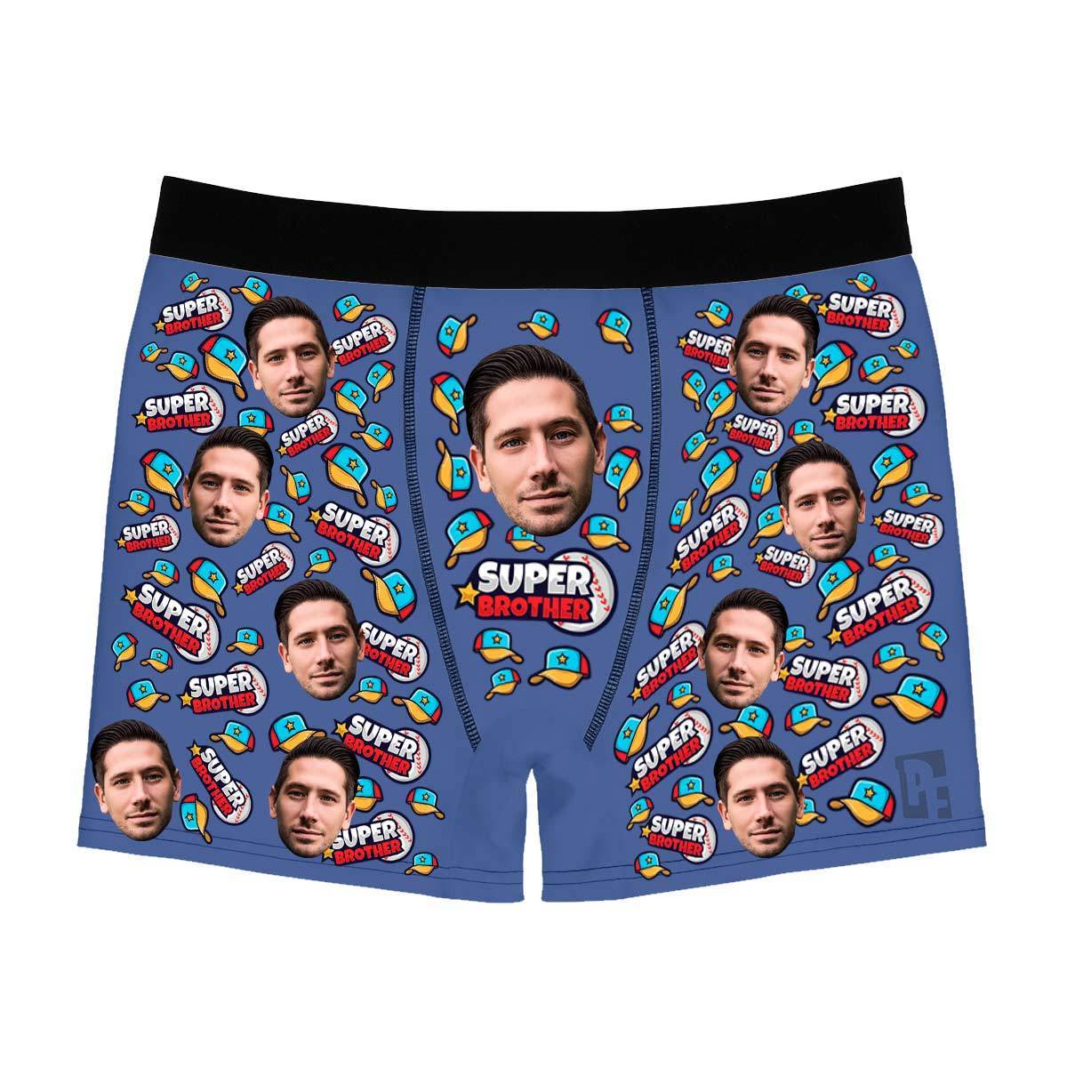 Darkblue Super Brother men's boxer briefs personalized with photo printed on them