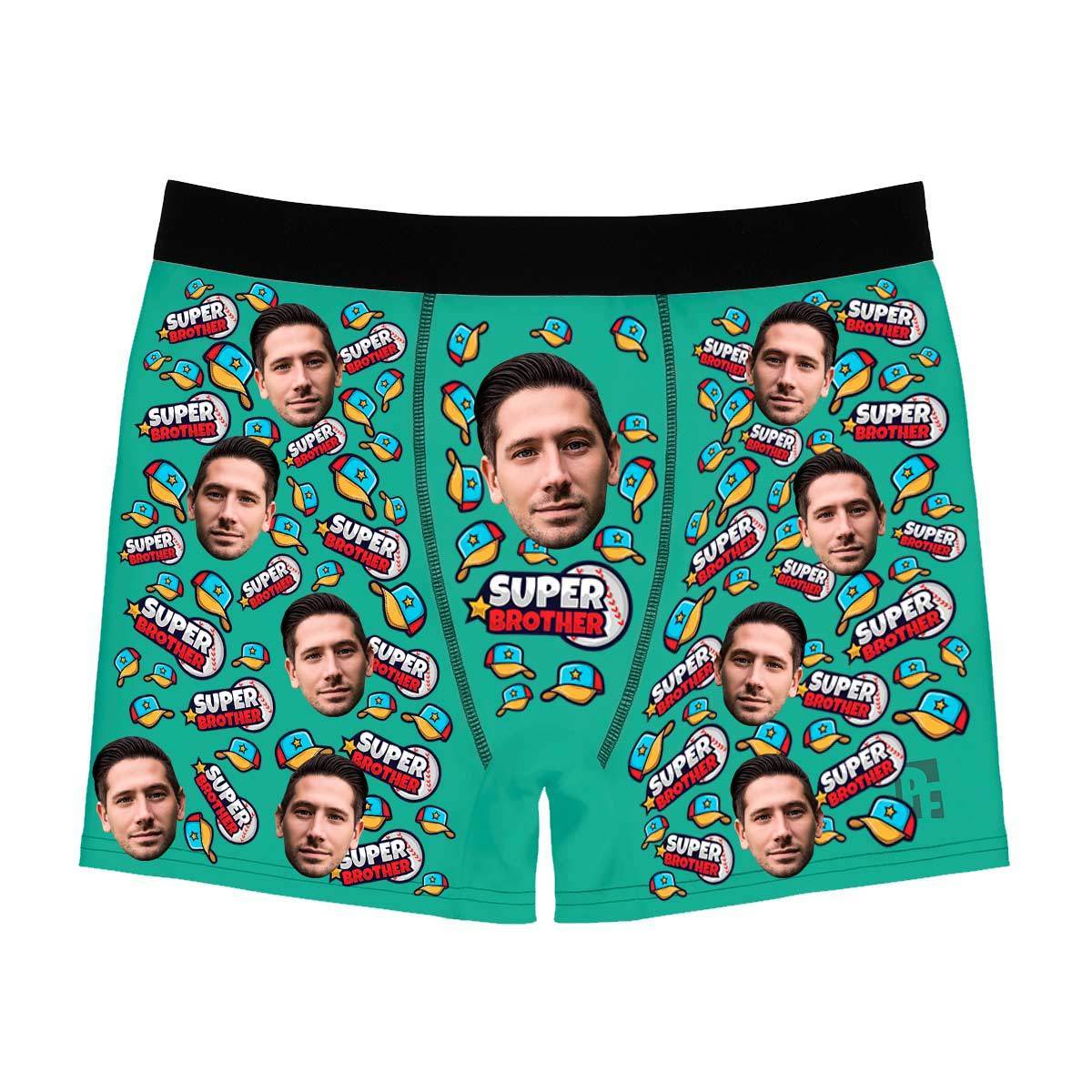Mint Super Brother men's boxer briefs personalized with photo printed on them