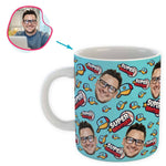 Load image into Gallery viewer, blue Super Brother mug personalized with photo of face printed on it
