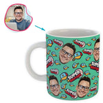 Load image into Gallery viewer, mint Super Brother mug personalized with photo of face printed on it
