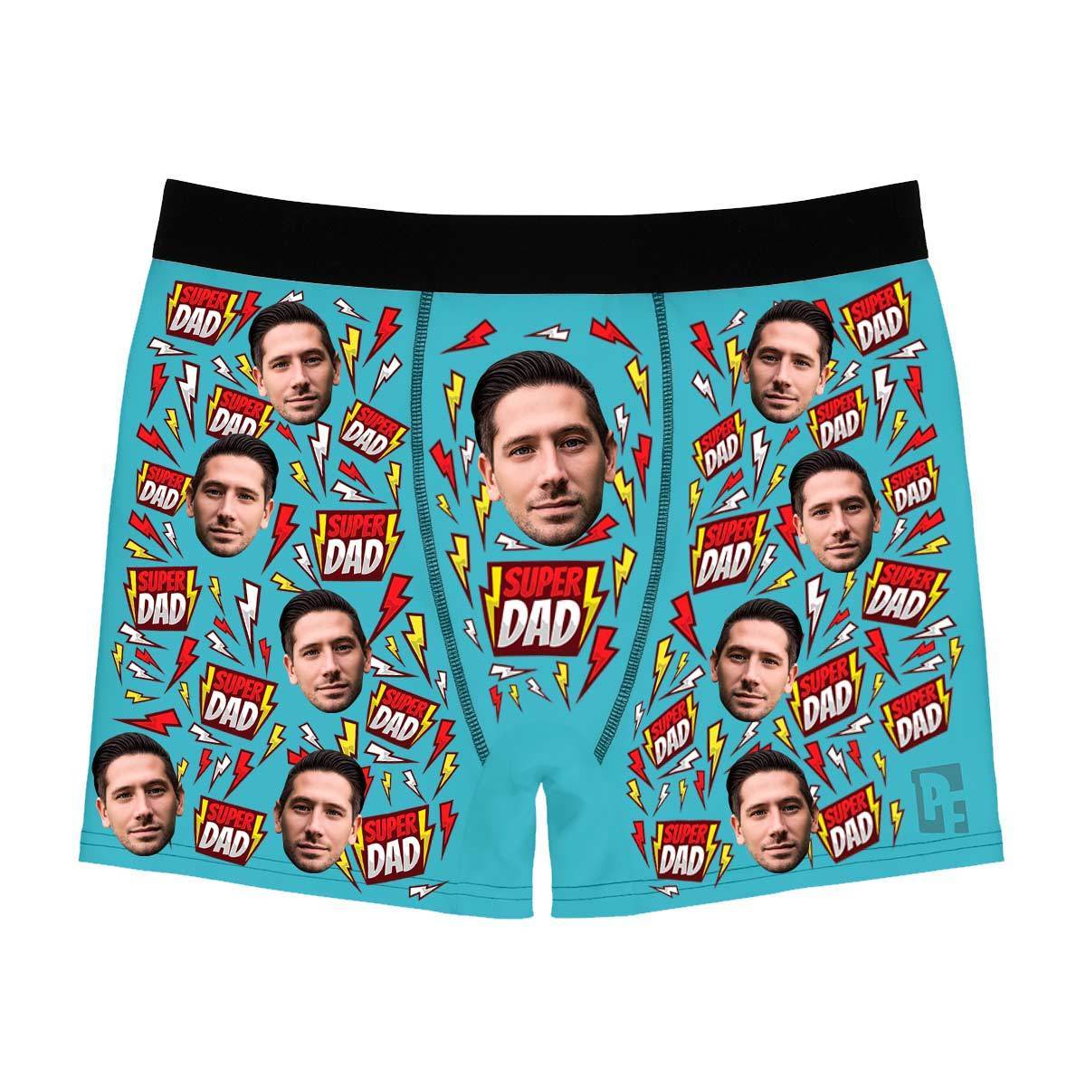 Blue Super dad men's boxer briefs personalized with photo printed on them