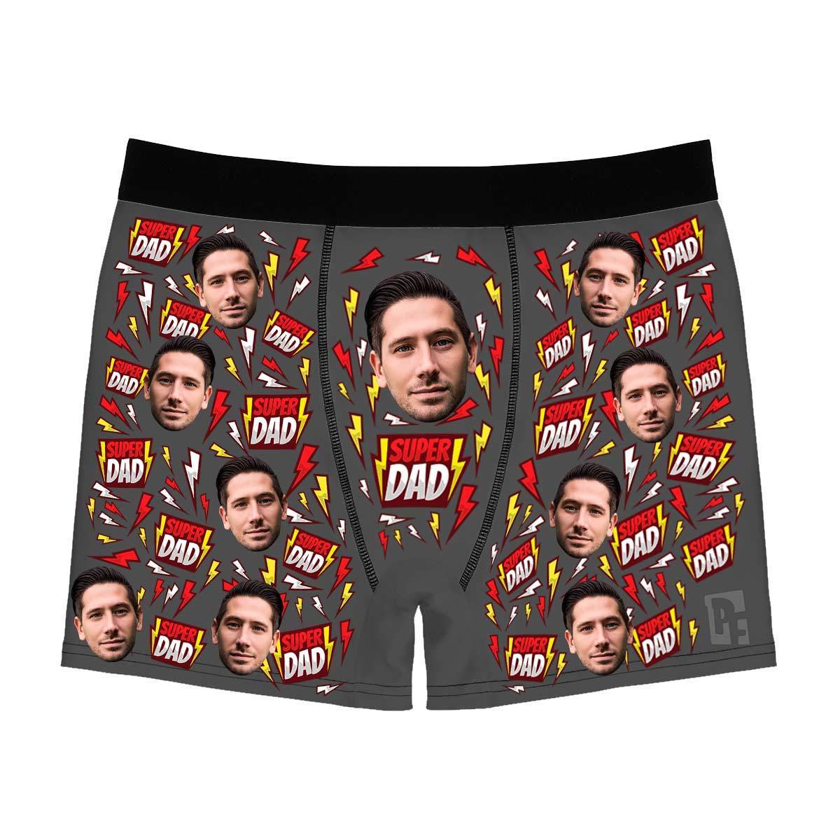 Dark Super dad men's boxer briefs personalized with photo printed on them