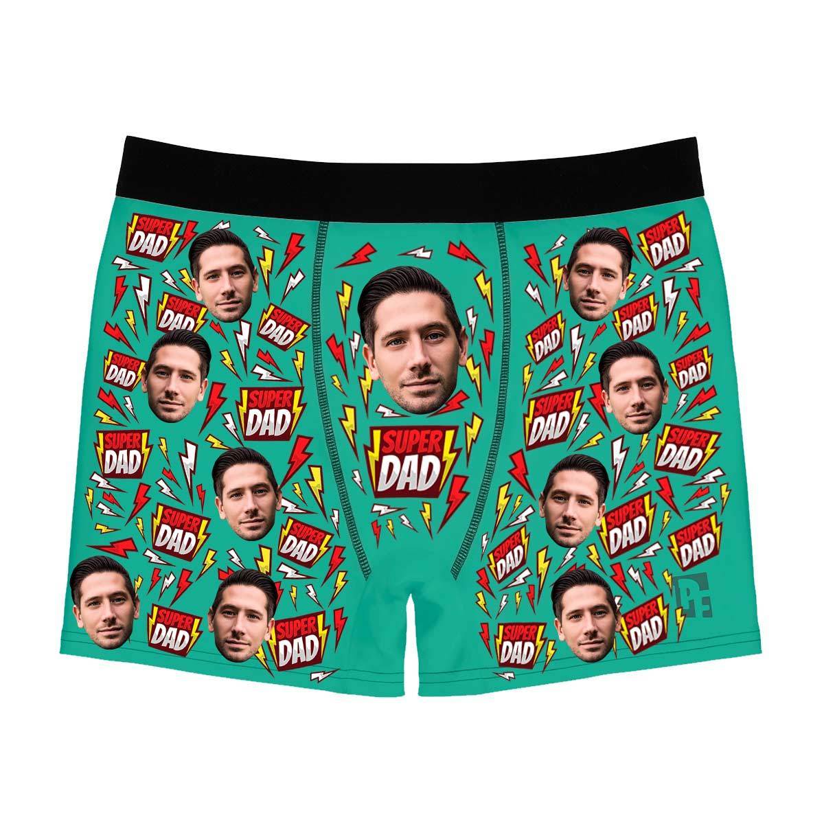 Mint Super dad men's boxer briefs personalized with photo printed on them