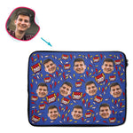 Load image into Gallery viewer, darkblue Super Dad laptop sleeve personalized with photo of face printed on them
