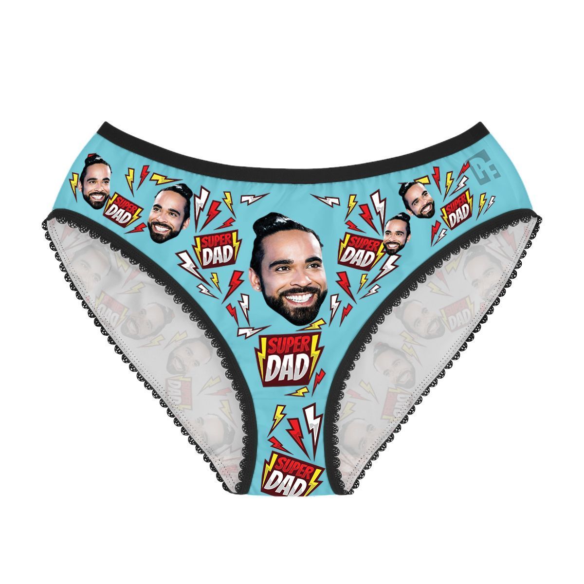 Blue Super dad women's underwear briefs personalized with photo printed on them