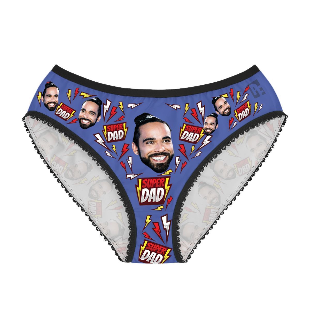 Darkblue Super dad women's underwear briefs personalized with photo printed on them