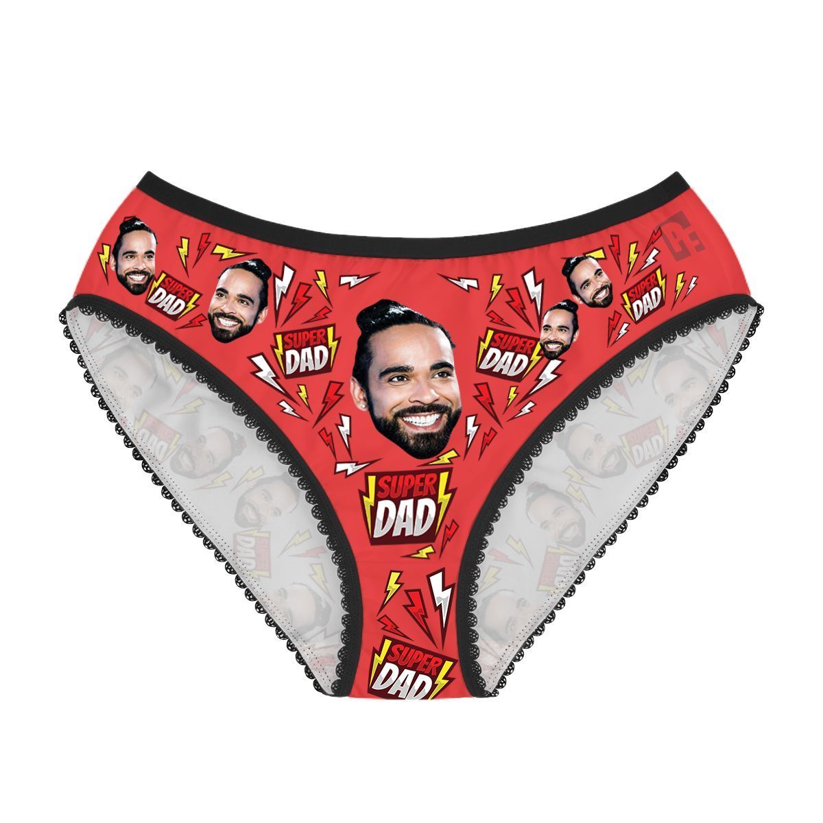 Red Super dad women's underwear briefs personalized with photo printed on them
